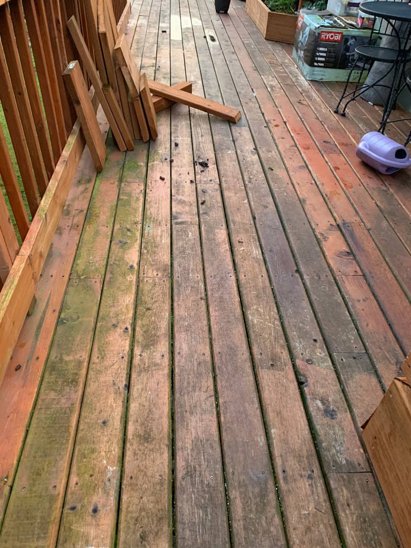Before and after exterior deck stain and finish in Portland by Two Brothers Painting — before