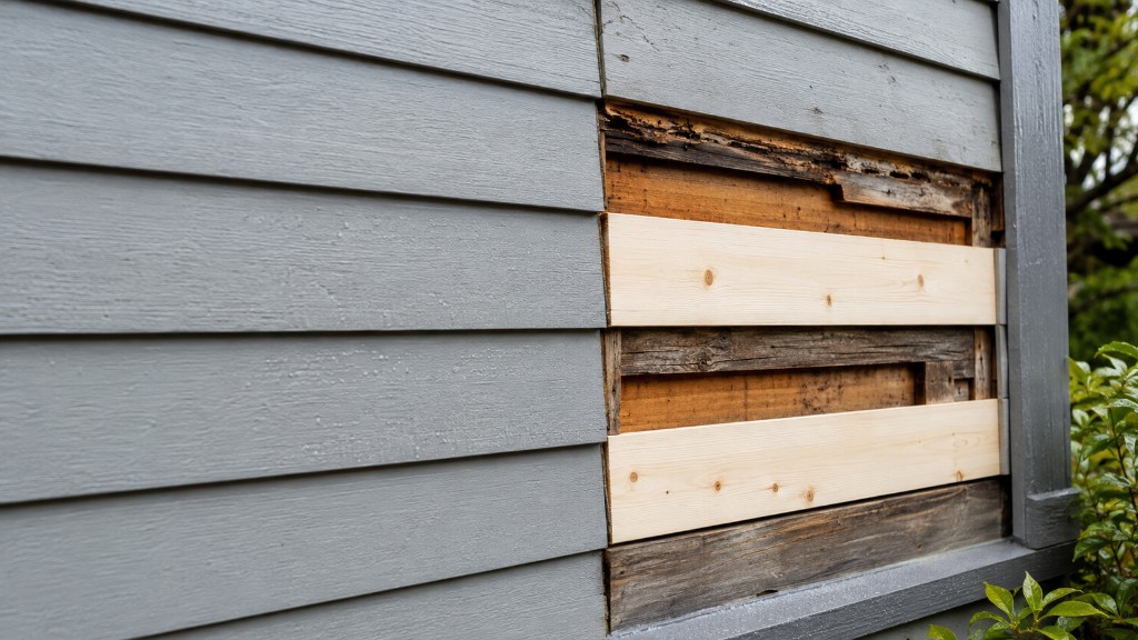 Exterior siding wood patch repair in progress